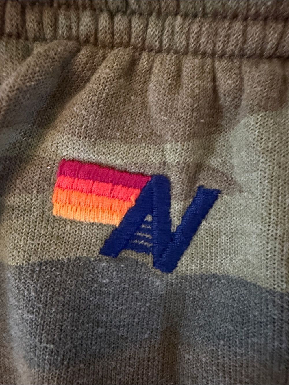 Aviator Nation Olive Green Camo Joggers with Rainbow Stripe - Picture 3 of 6